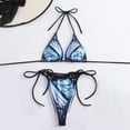 thumbnail image 5 of WREESH Womens String Bikini Sets Halter Bathing Suit Bikini Printed High-Waisted Swimsuit Bikini Two-Piece Split Swimsuit Set Blue, 5 of 8