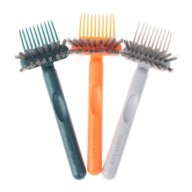 Limpiador de Cepillos de Pelo 2 En 1, Herramienta de Limpieza de Peines de Doble Cara con Cerdas de Plástico y Nailon para Uso Doméstico y de Peluquería, Paquete de 2, Naranja, Verde y Gris