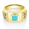 thumbnail image 2 of Gem Stone King 2.04 Ct Green Turquoise Blue Created Sapphire 18K Yellow Gold Plated Silver Men's Ring (Size 12), 2 of 4