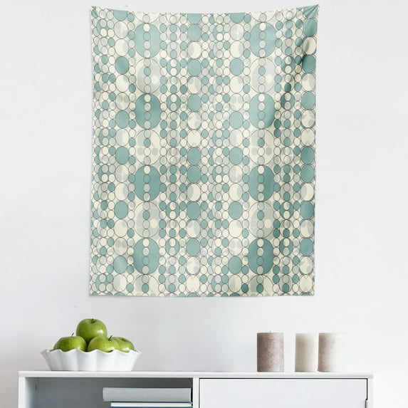 Geometric Tapestry, Big Small Circles Pale Tones Lattice Pattern in Abstract Modern Art, Fabric Wall Hanging Decor for Bedroom Living Room Dorm, 5 Sizes, Pale Teal Beige, by Ambesonne