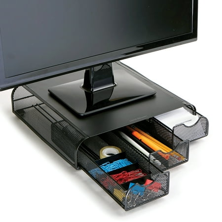 Mind Reader Pc Laptop Imac Monitor Stand With Three Drawer
