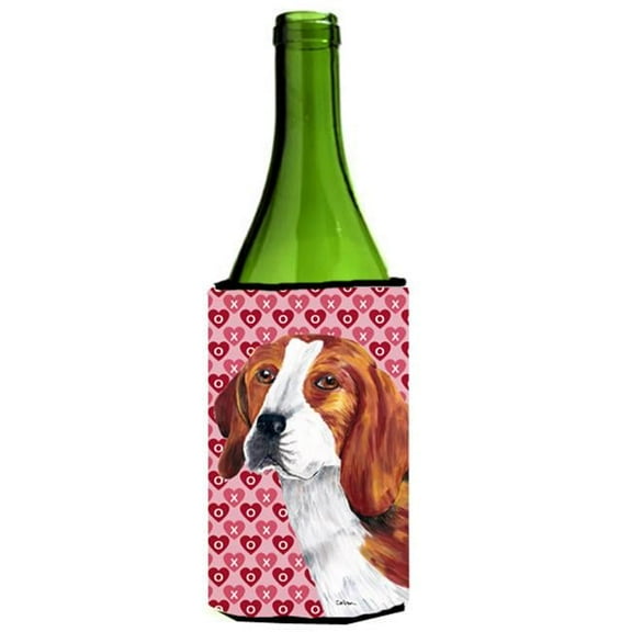 Beagle Hearts Love and Valentines Day Portrait Wine bottle sleeve Hugger 24 oz.