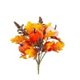 thumbnail image 1 of Artificial Fall Pumpkin Maple Leaf Bouquet Bendable Wire Stem Vase Filler, Harvest Thanksgiving Halloween Multicolor Indoor Tabletop Home Decor Sprig, 1 of 4