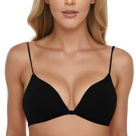 Fsqjgq Bras for Women Front Closure French Beauty Back Underwear Triangle Cup Seamless Wireless Bras Convertible Push Up Bra Bralettes Black Size M