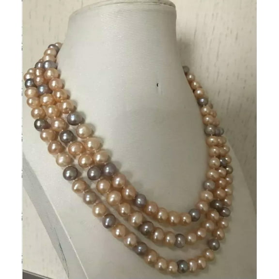 K-KED Triple Strands 9-10mm South Sea Round Multicolor Pearl Necklace 18"19"20"