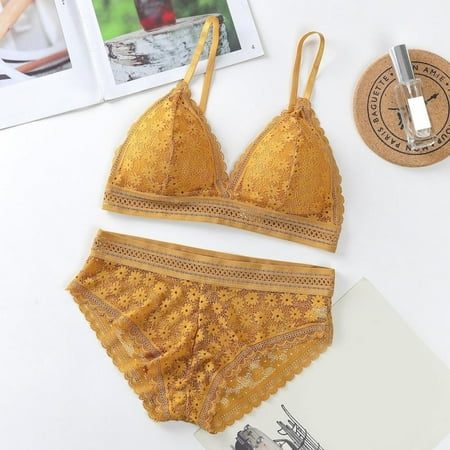 

Clearance Ladies Underwired Bra Comfortable Lace Beauty Back Suit Underwear Two-piece Set Wireless Thin Cotton Breathable Comfortable