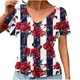 thumbnail image 1 of Puntoco Blusas cortas de liquidación para mujer, blusa informal de manga corta con cuello en V y estampado para mujer, 1 of 5