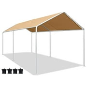 LAUREL CANYON 10x20ft Heavy Duty Carport with 4 Sandbags, Auto Portable Garage, Boat Shelter Tent & Market Stall Car Canopy for Party & Wedding, Beige