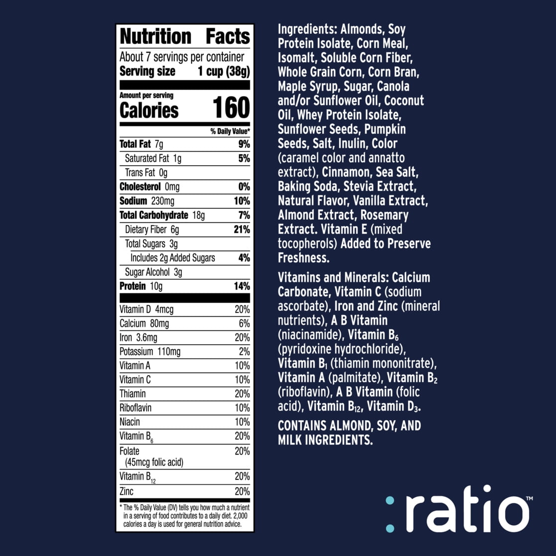 Ratio Trio Maple Almond Crunch Cereal, 10g Protein, Keto Friendly, 10.4 oz