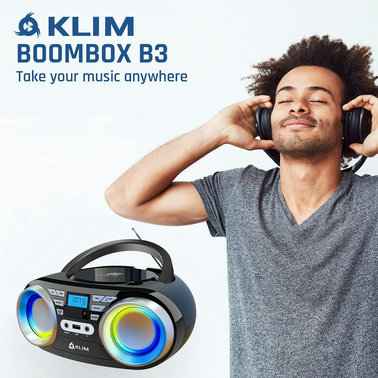 KLIM B3 CD Boombox Portable Audio CD Player, FM Radio, Rechargeable Battery,  Bluetooth, MP3 and AUX 