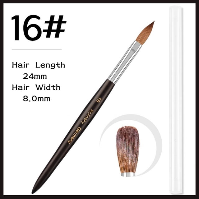 Kolinsky-pincel acrílico para uñas, Pinceles para manicura con mango de madera negra, herramientas para uñas acrílicas para principiantes, 100%