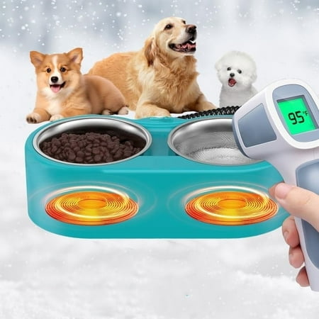 Heated Water Bowl - GooingTop 46OZ for Outdoor Heated Pet Bowl Removable Stainless Steel Double Heated Water Bowls for Heating Water and Food Waterproof Heated Dog Bowl Winter