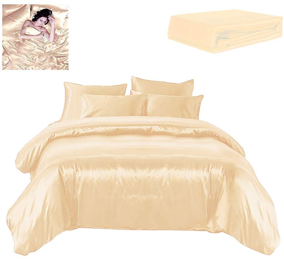Todd Linens Sexy Satin Sheets 6 Pcs Queen / King Bedding Set 1 Duvet