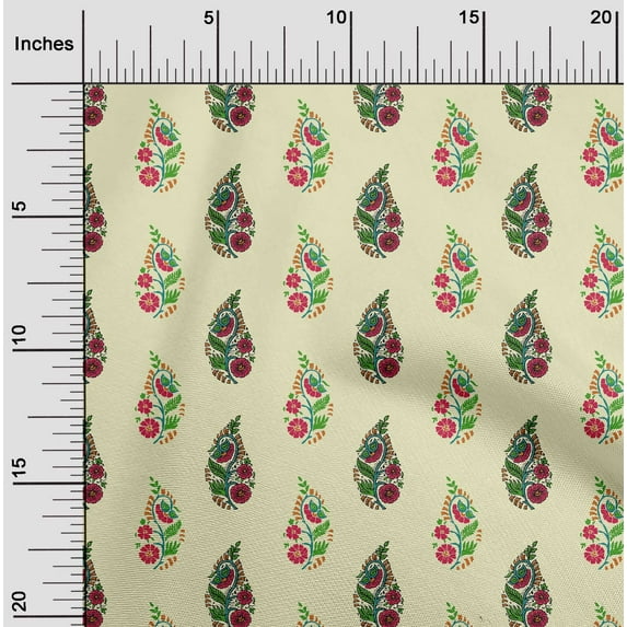 oneOone Organic Cotton Poplin Twill Fabric Leaves & Floral Block Printed Fabric 1 Yard 42 Inch Wide