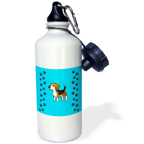 3dRose, Beagle on a blue background with paw prints, Flip Straw 21oz Water Bottle