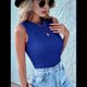 thumbnail image 4 of Camiseta de Tirantes para Mujer, Verano 2025, Informal, de Punto Acanalado, Ajustada, Básica, Texturizada, Sin Mangas, Azul, Talla M, 4 of 7