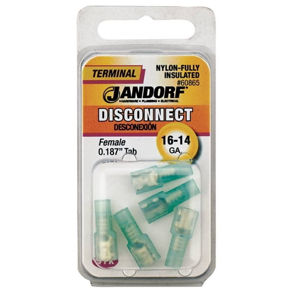 Jandorf 60865 Disconnect Terminal, 16 to 14 AWG Wire, Nylon Insulation, Copper Contact, Clear