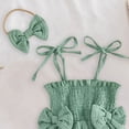 thumbnail image 5 of CAICJ98 Newborn Baby Girl Romper Dress Summer Clothes Boho Photoshoot Bubble Sleeveless Outfits Infant Bow Tie Ruffle Romper Dress with Headband (Green,12-18 Months), 5 of 5