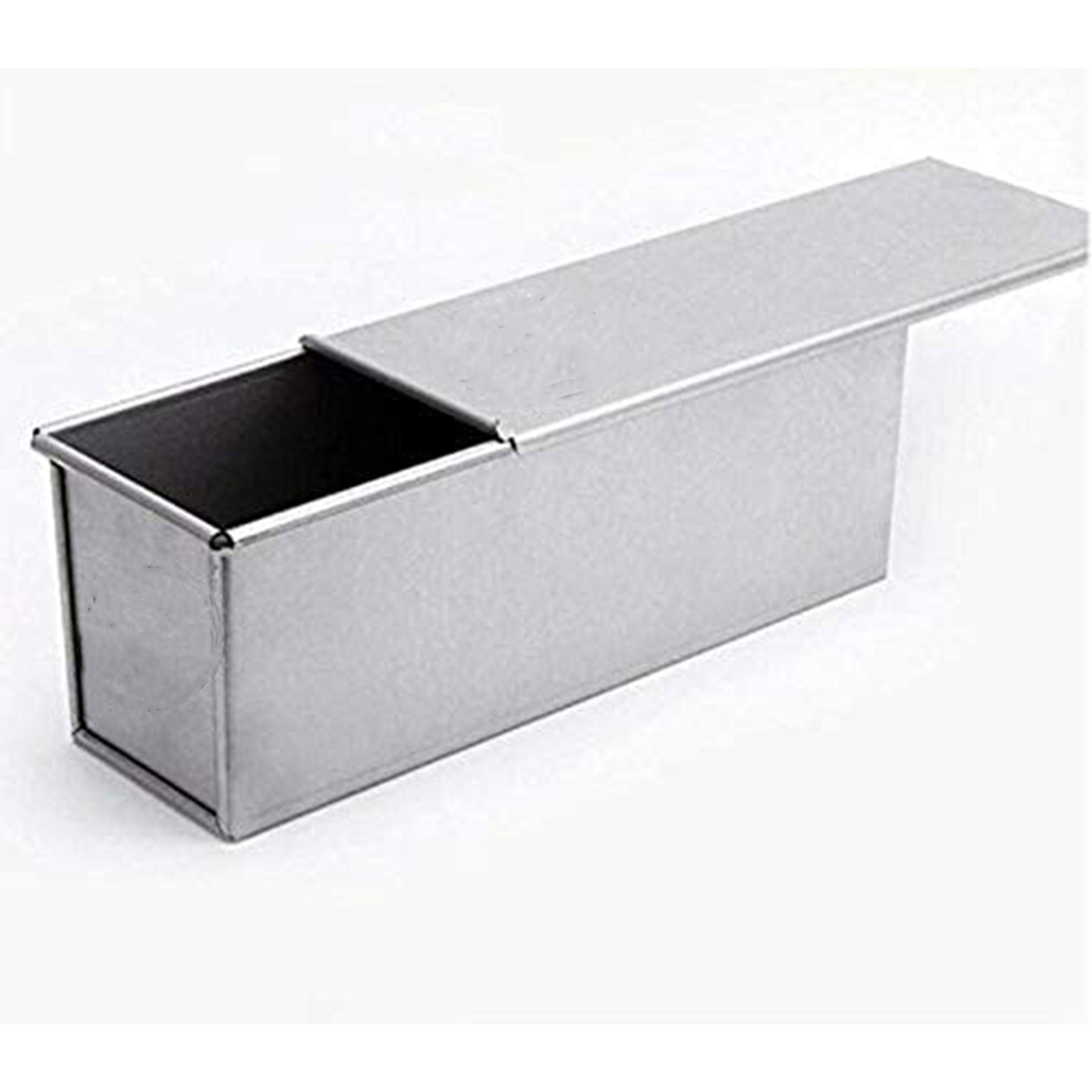 13" x 4" Glazed Aluminized Pullman Bread Loaf Pan and Steel Sliding Cover Commercial Bakeware