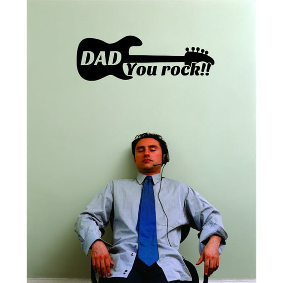 Wall Decal : Dad You Rock!! Father Day Guitar 12x18 Inches