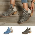 thumbnail image 5 of Nrmvnmi Women's Low-Heeled Ankle Boots Closed Toe Pointed Chunky Heel Leopard Print Trendy Short Boots Back Zipper Booties Sky Blue Mothers Day Gifts, 5 of 5