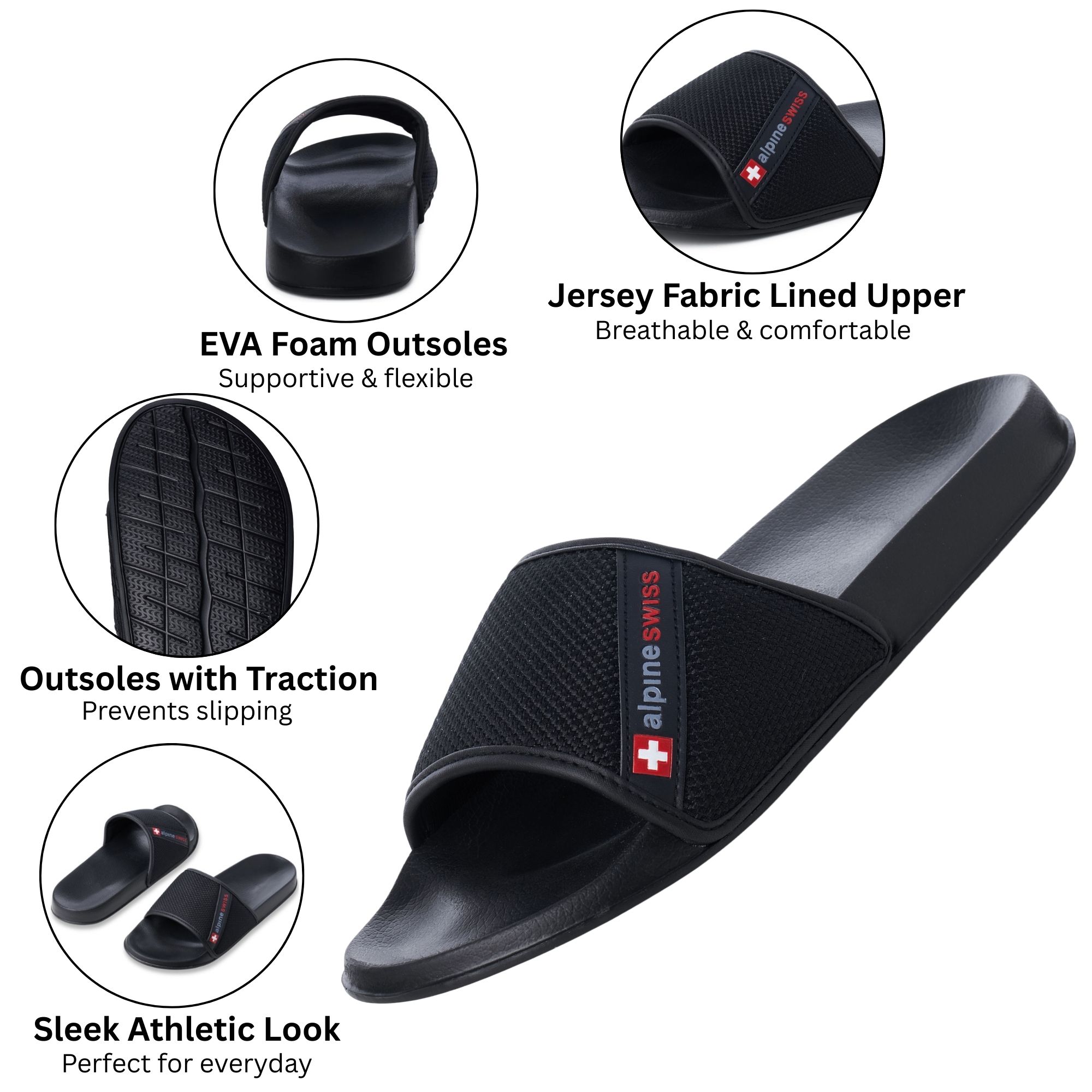 Alpine Swiss Athletic Slides For Men Flip Flop Sandals House Shoes Slippers For Men Comfortable Lightweight Water Friendly Casual Open Toe Slides Walmart
