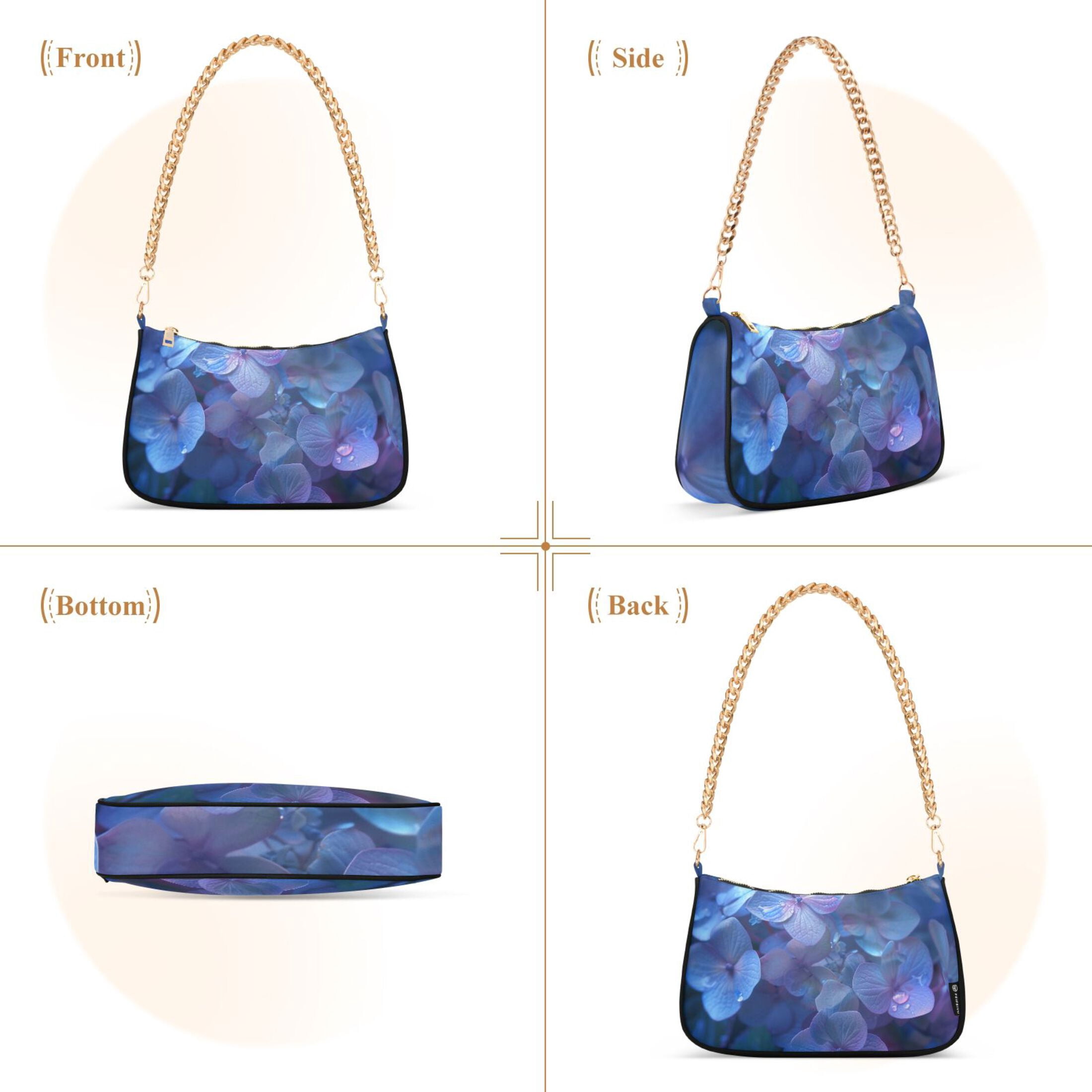 Ryvnso Hydrangeas with Water Drop Womens Chain Shoulder Bag Tote Handbags Clutch Hobo Purse with Zipper for Travel