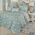 thumbnail image 2 of Coastal Seabreeze Shell Stripe Bedding, Washable, Aqua, 10-Pc Oversized Full Bedspread Set, 2 of 5