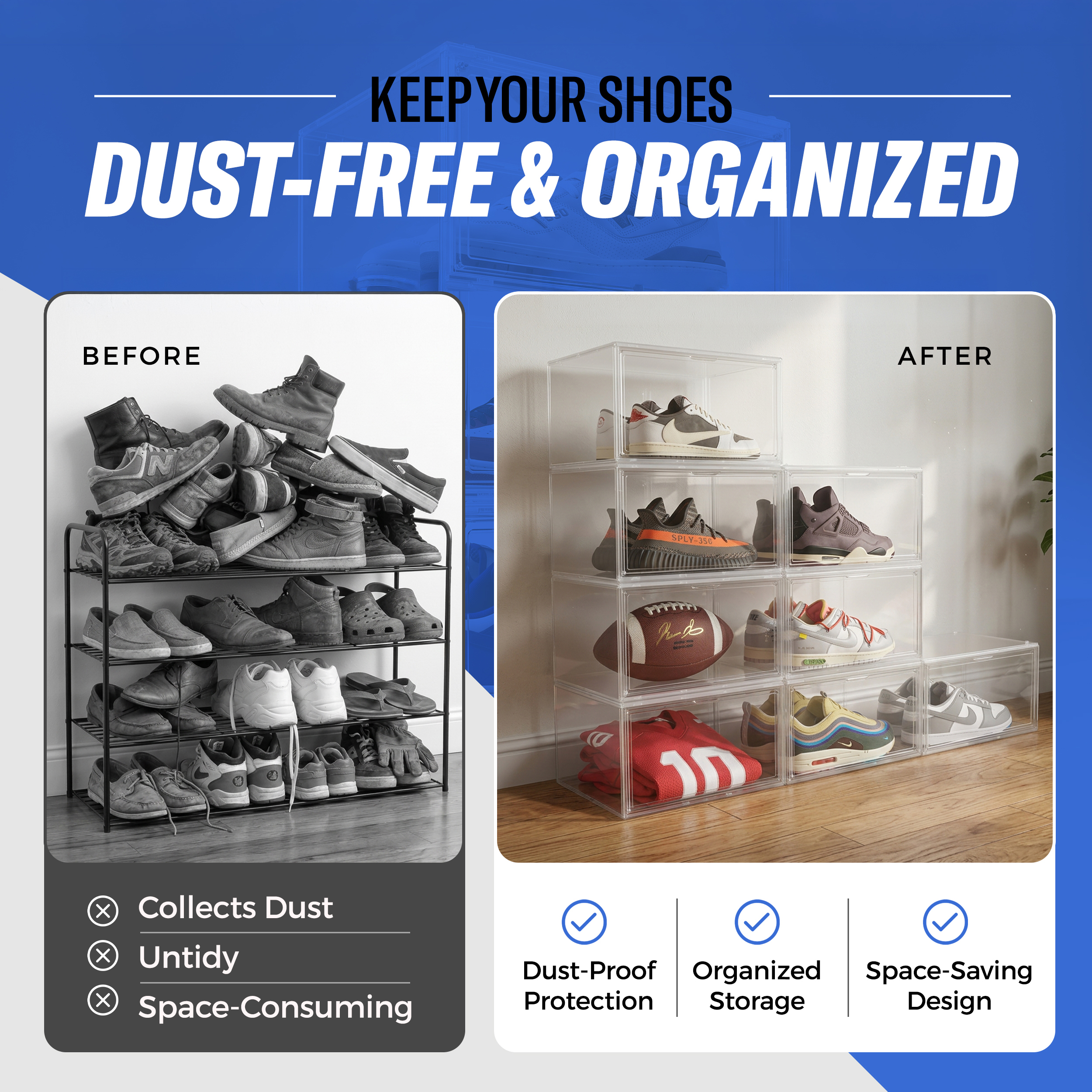 Kicks & Co XL Clear Shoe Storage Box, Stackable, 2-Pack photo 6