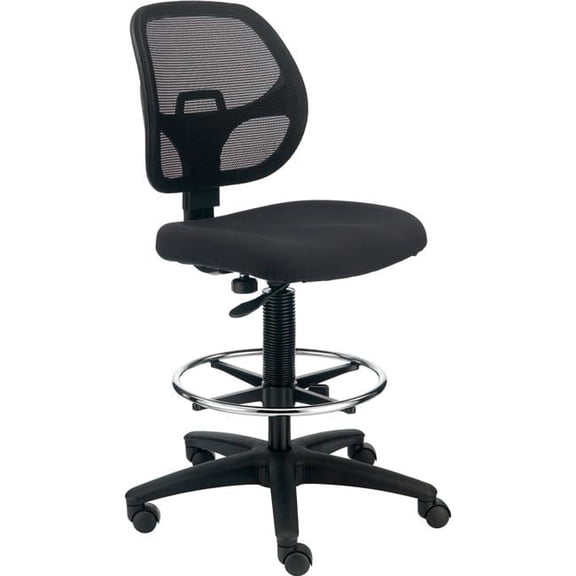 Interion Armless Fabric Mesh Drafting Stool - Black
