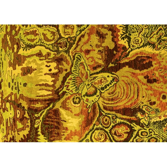 Ahgly Company Indoor Rectangle Abstract Yellow Modern Area Rugs, 5' x 7'