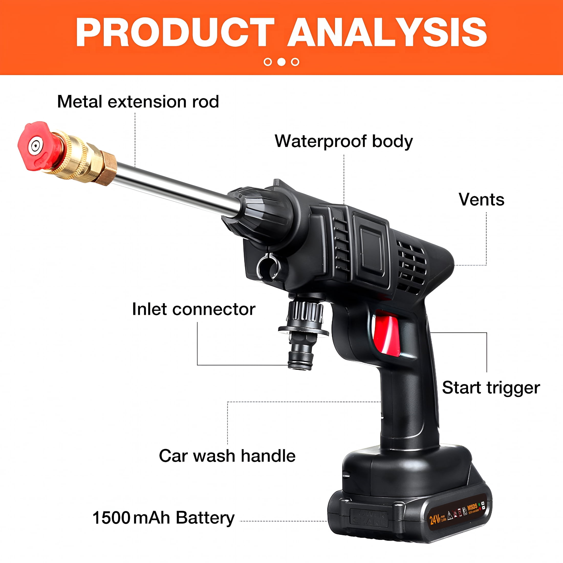 CURYMAY 2026 New Cordless Pressure Washer,50Psi Portable Pressure Cleaner Handheld with Battery and 24V 1500Mah Rechargeable Battery Electric Pressure Washer for Washing Cars,Watering Flowers