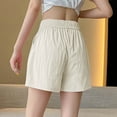 thumbnail image 4 of PiGOGI Women's Ice Silk Wide Leg Shorts High Waist Elastic Drawstring Summer Casual Shorts Beige M, 4 of 4