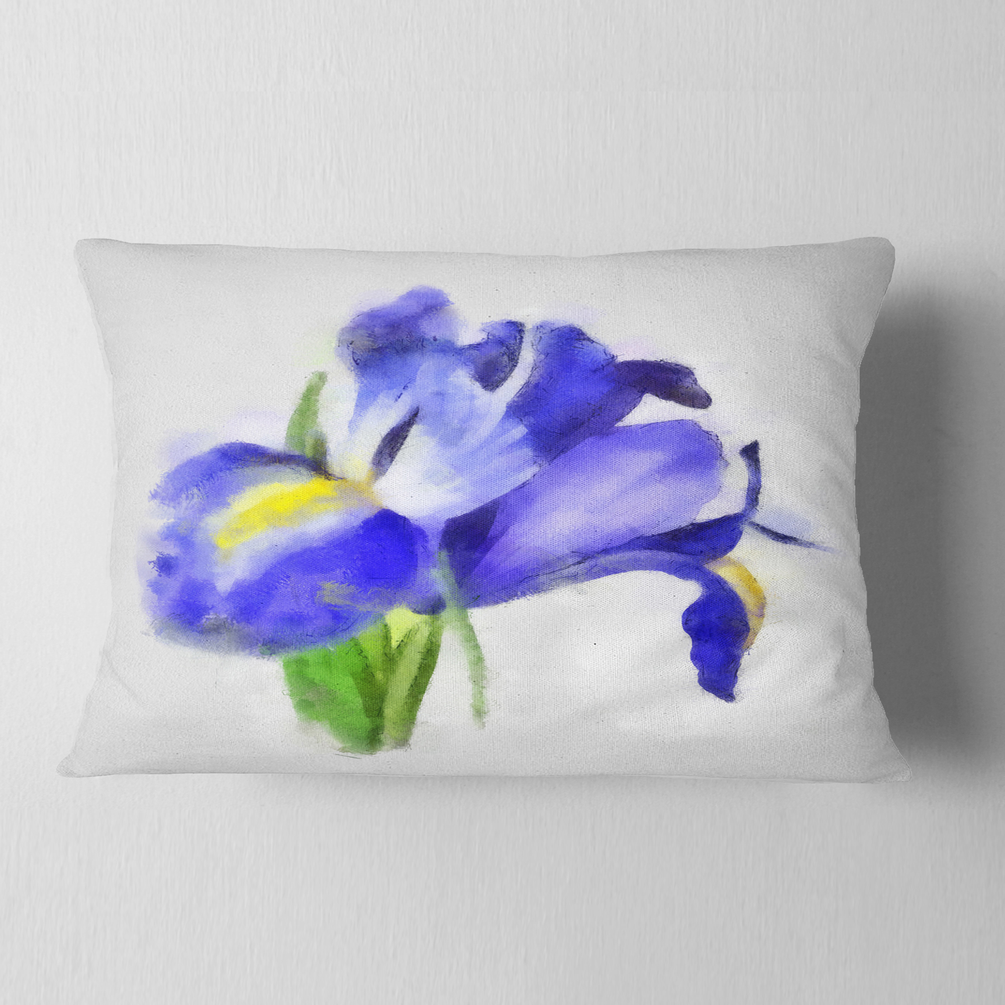 Designart Blue Iris Illustration Watercolor - Floral Throw Pillow - 12x20