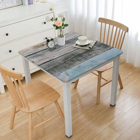HAOXIT Farmhouse Square Tablecloth Wood Texture Tablecloths Elastic Fitted Indoor Outdoor Square Table Cover Washable Reusable Tablecloths for Kitchen Picnic Party white