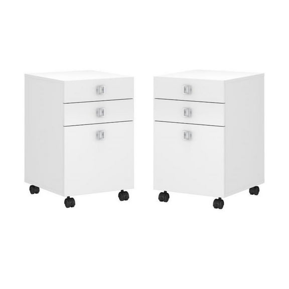 Home Square 3 Drawer Mobile Wood Filing Cabinet Set in Pure White (Ste of 2)