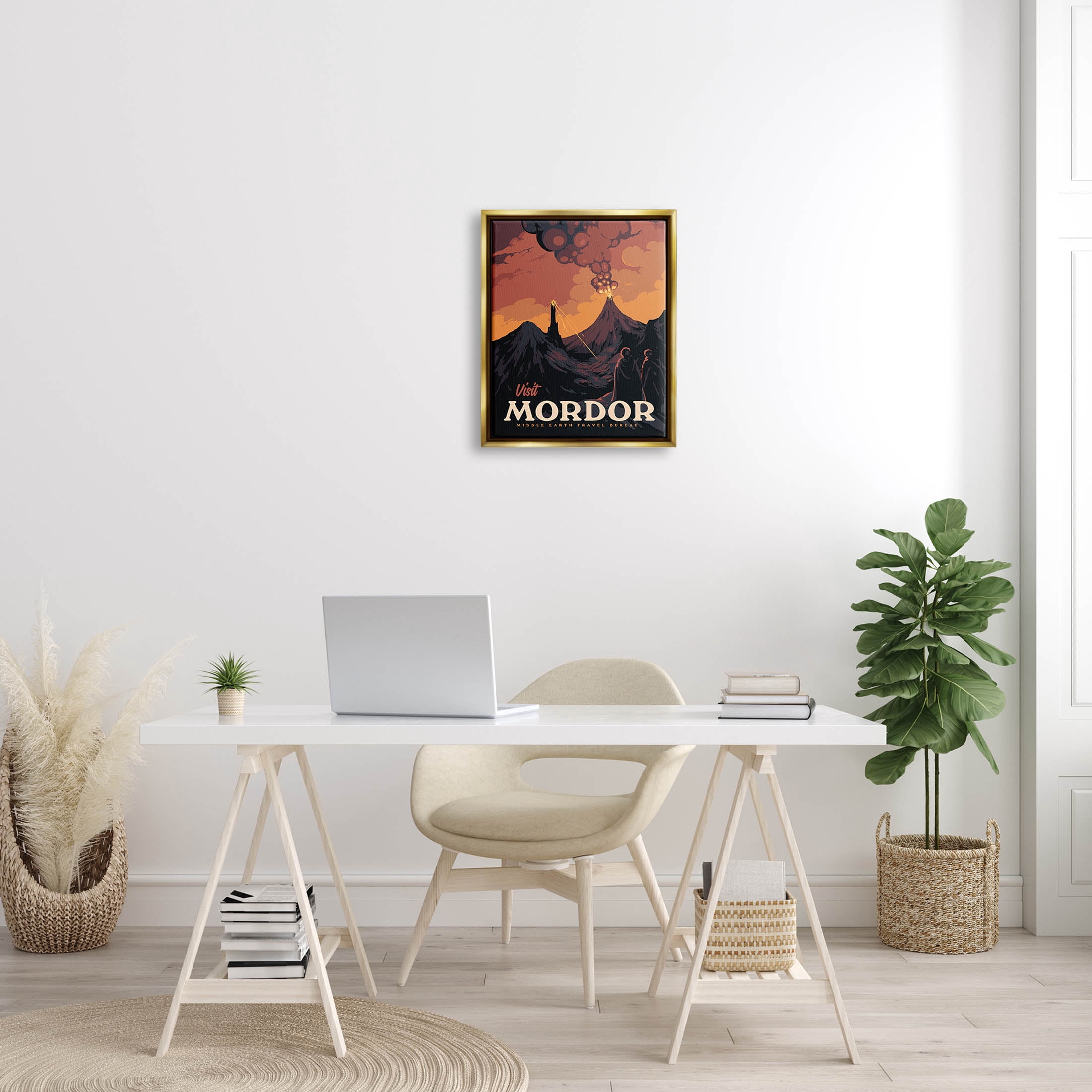 Stupell Industries Visit Mordor Volcano Fantasy Literature Graphic Art Metallic Gold Floating Framed Canvas Print Wall Art, Design by Matheus Lopes Castro