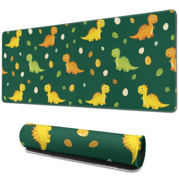 Long Mouse Pads for Desk,Green Cartoon Dinosaurs Eggs Pattern Desk Mats on Top Of Desks, Desk Mouse Pad Extra Large with 3mm Non-Slip Base and Stitched Edge for Gaming,Office,Work,Home 31.5"x11.8"