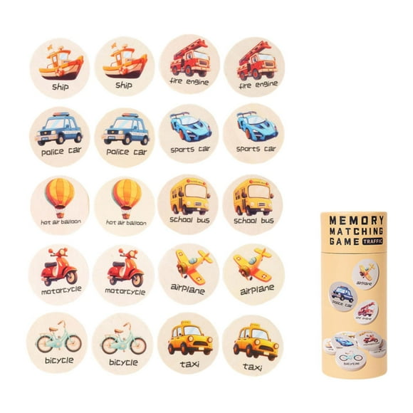 Milaget Jeu de Mémoire pour Enfants, Jouets d'Association, Développement et Apprentissage Précoce, avec 20 Cartes en Bois, Jouets Éducatifs pour Anniversaire, Voyage Âge 3-6 Motif de Circulation