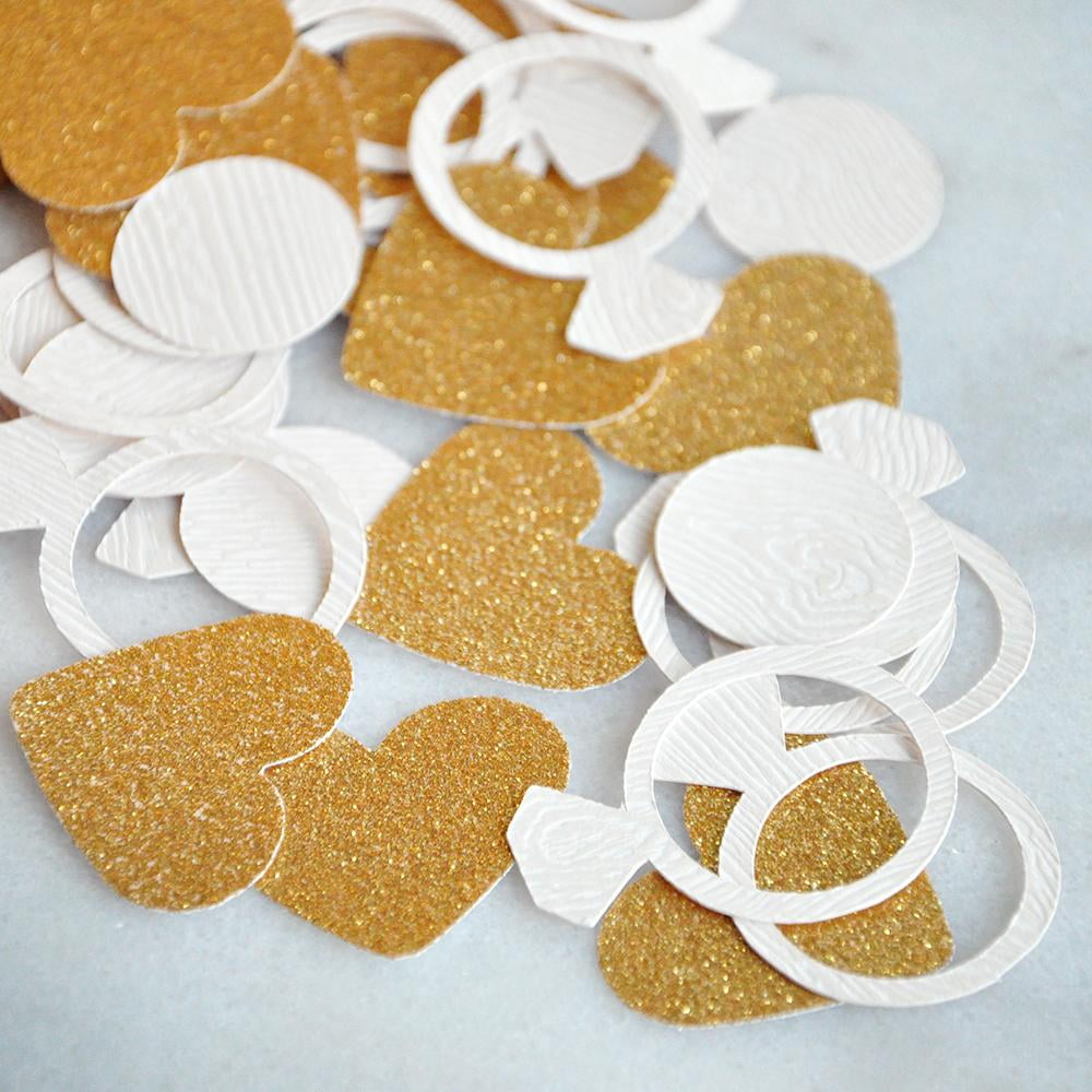Glitter Gold Heart and Ring Confetti. Engagement Party Decor Confetti