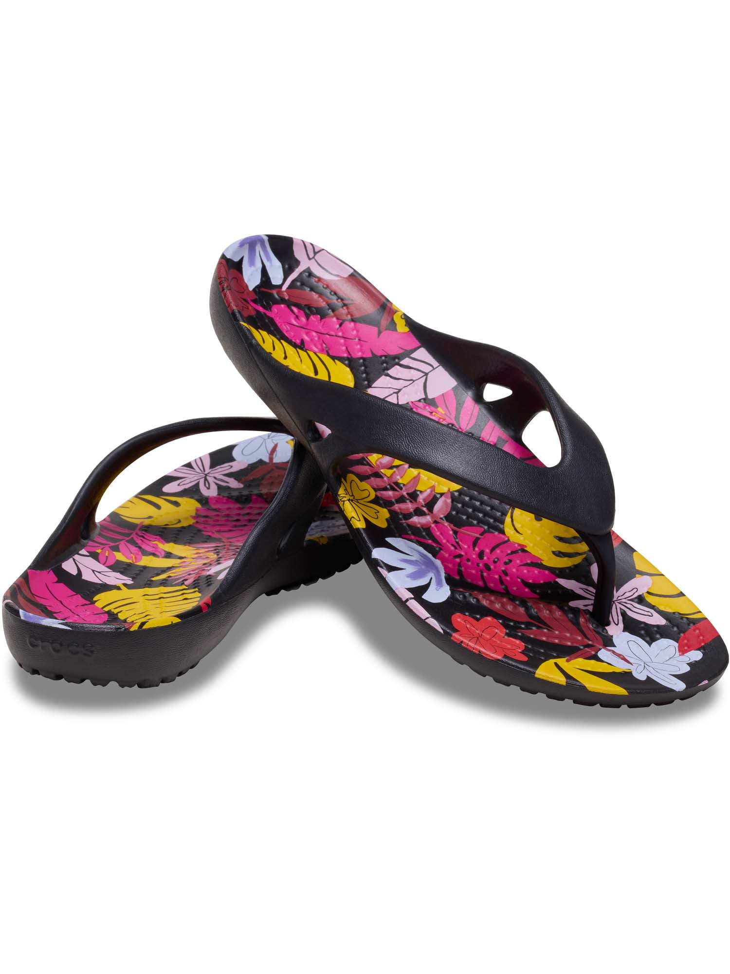 Women's Crocs Kadee II Black Floral Print Flip Flop Sandal