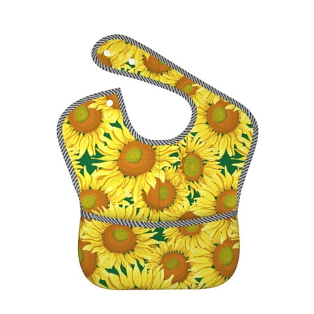 

Bingfone Mess-Proof Baby Bib - Waterproof Bib for Baby Boy or Girl with Food Catcher Pocket Unisex-Floral Sunflowers