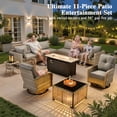 thumbnail image 3 of Ovios 11 Pieces Patio Furniture Set All-Weather Wicker Outdoor Sectional with 54" Fire Pit, Swivel Chairs & Solar Table, 3 of 11