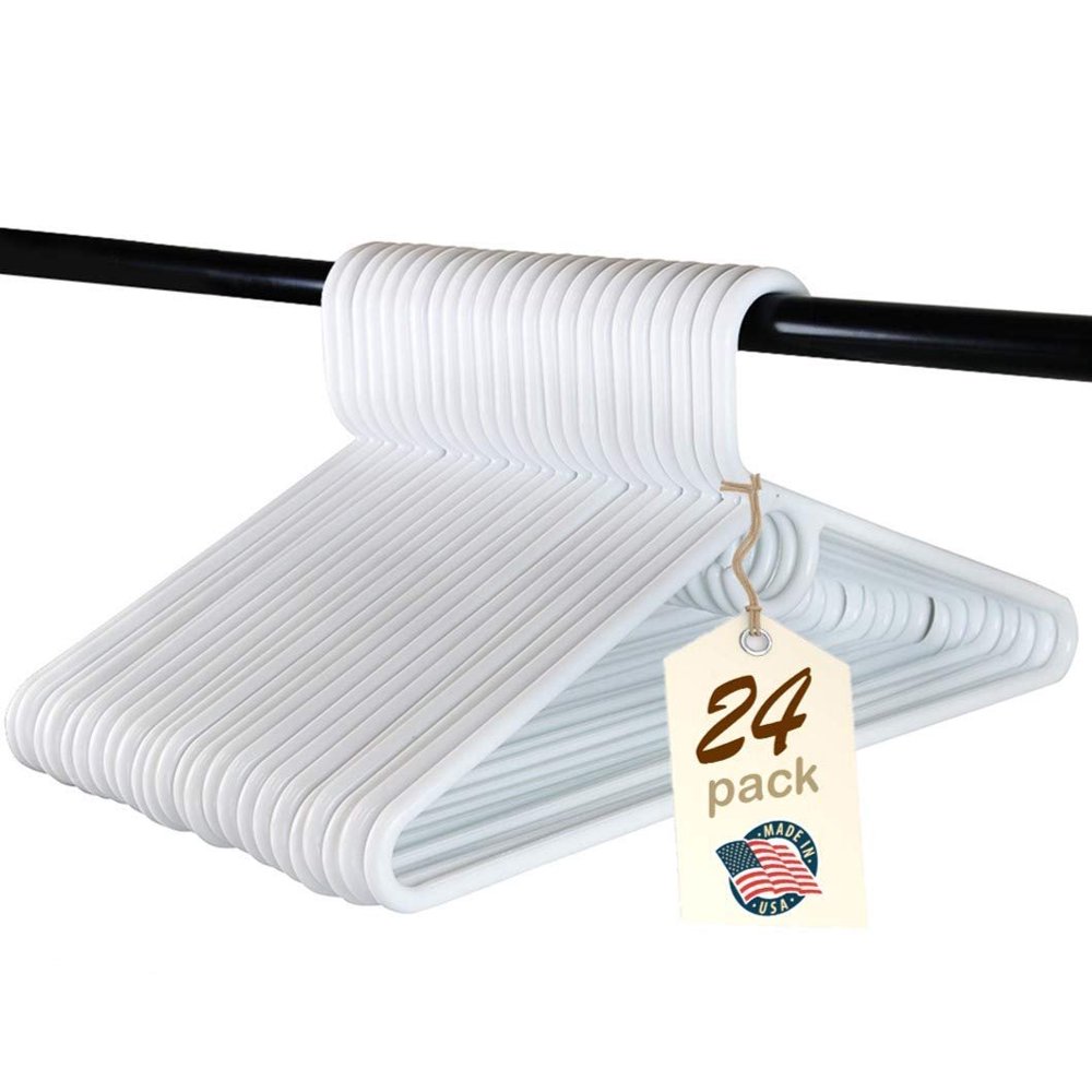 Hangorize Heavy Duty White Plastic Tubular Hangers, Adult Size, Set of