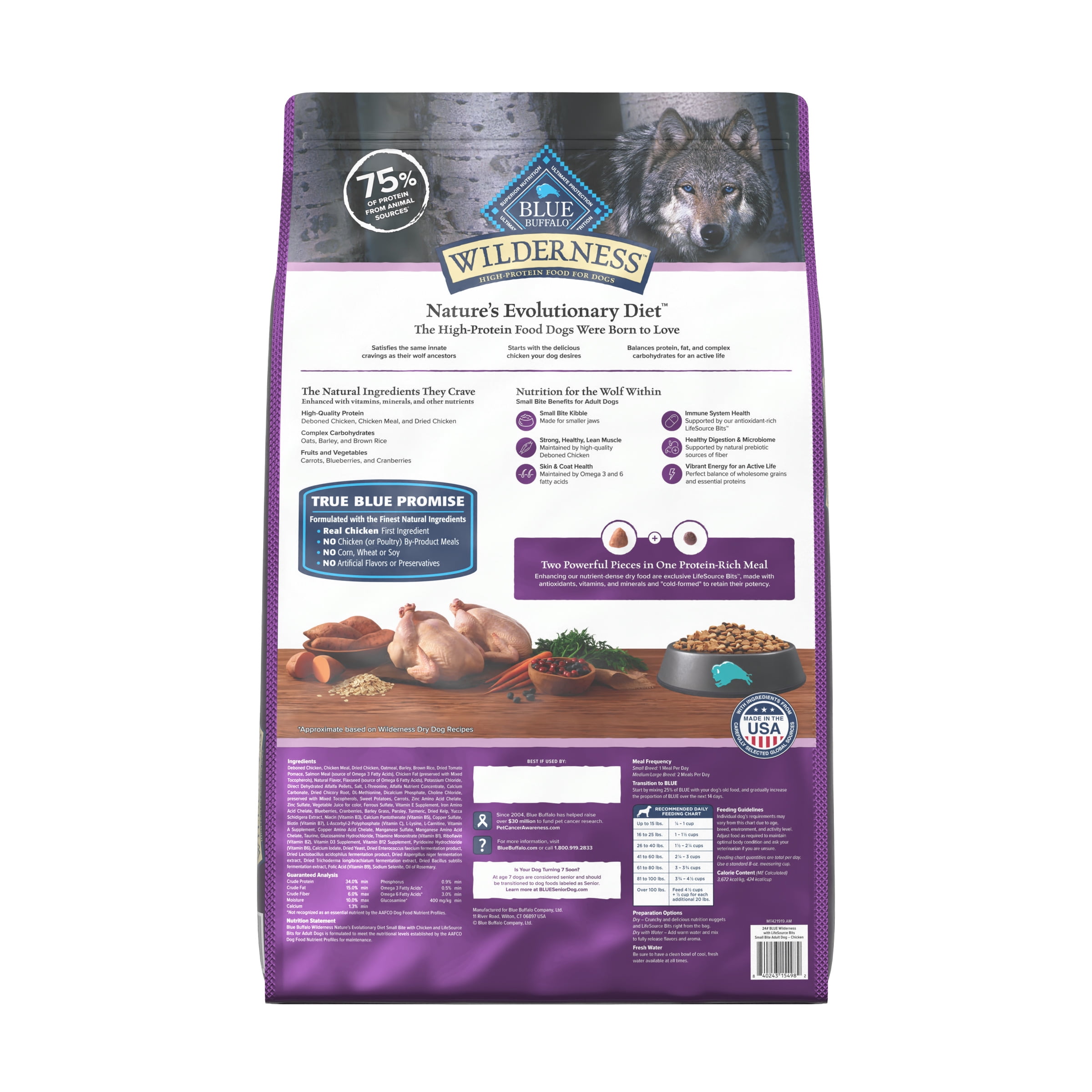 Blue Buffalo Wilderness High-Protein Small-Bite Adult Dry Dog Food, Chicken, 24lb Bag