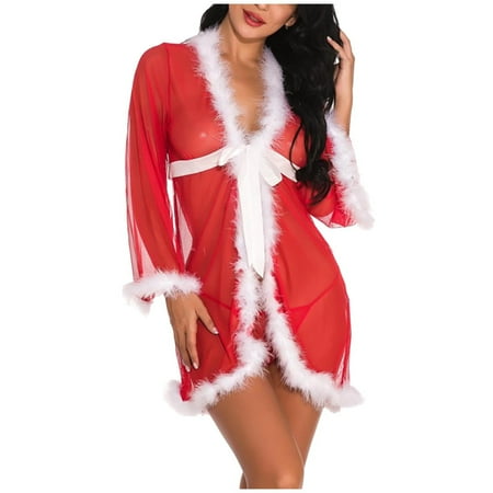 

Puntoco Women Clearance Women Christmas Solid Lace Underwear Jumpsuits Bra Lingerie Roleplay Pajamas Rompers Set Red 12(XXL)
