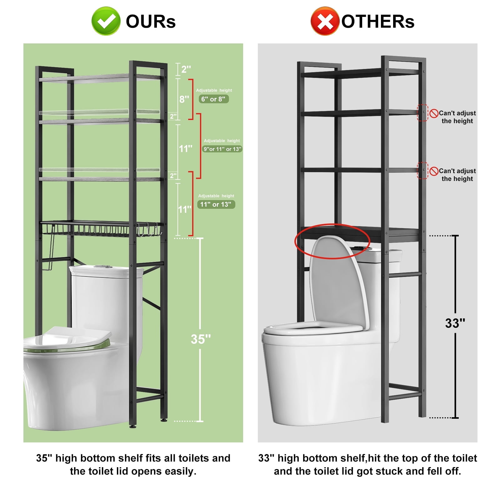 Biemlerfn Over The Toilet Storage Shelf, 4-Tier Wooden Bathroom Organizer Adjustable Saver Space Rack with Toilet Paper Holder, Natural Gray