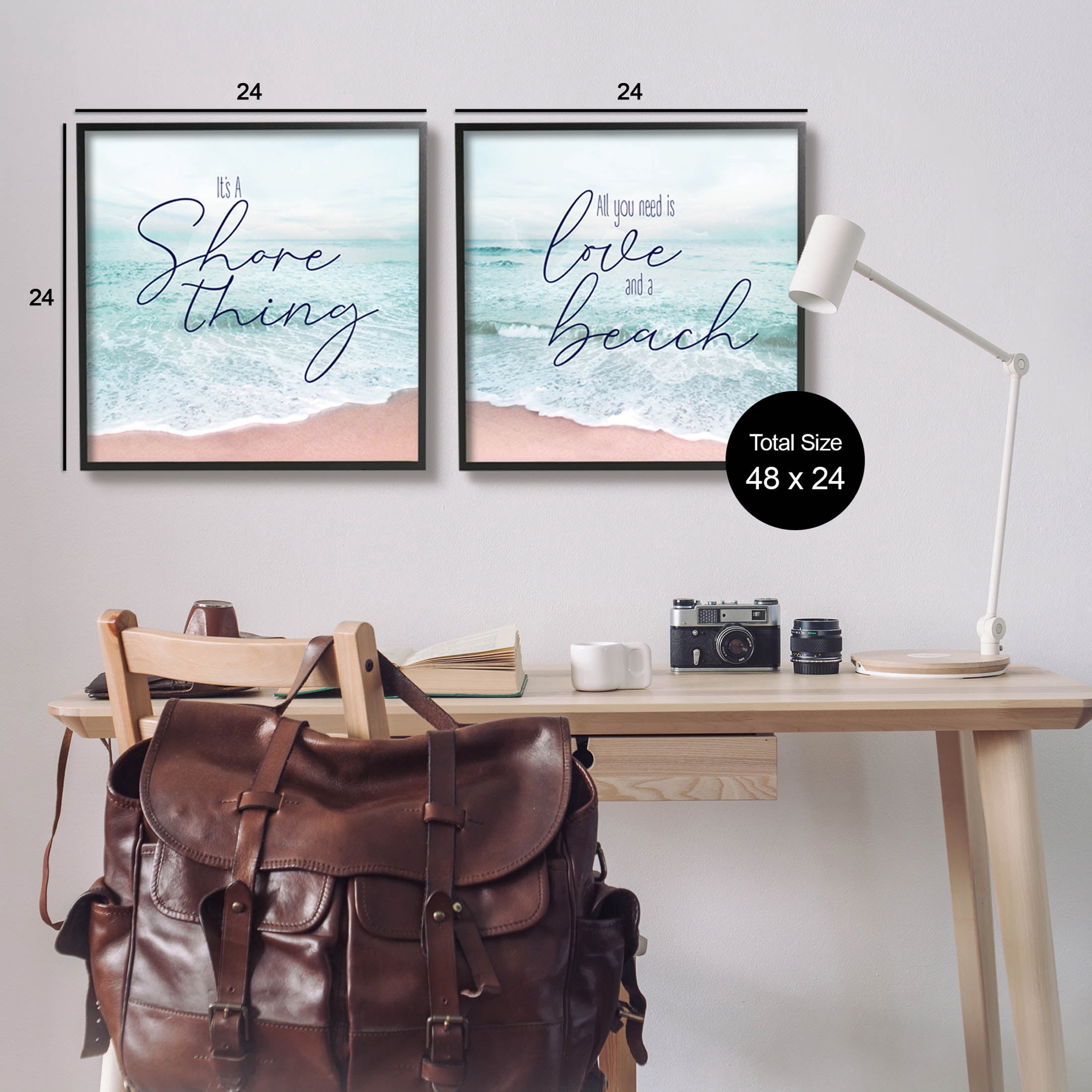 Soothing Beach Lover Phrases Coastal Graphic Art Black Framed Art Print Wall Art, Set of 2
