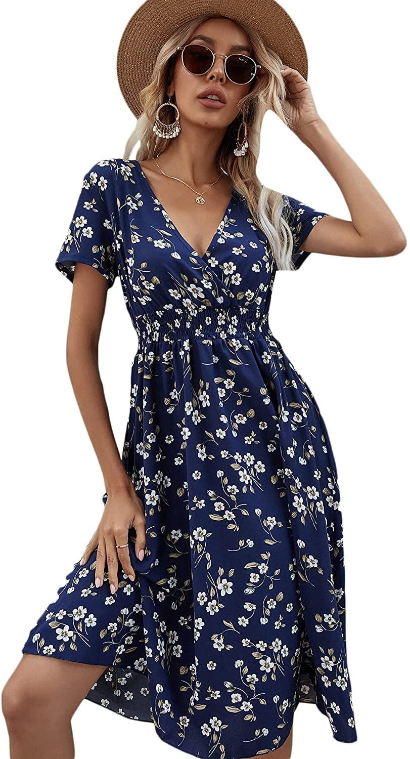 Milumia Women's Floral Print Shirred 
