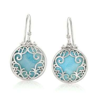 Ross-Simons Larimar Filigree Circle Drop Earrings in Sterling Silver, Women's, Adult